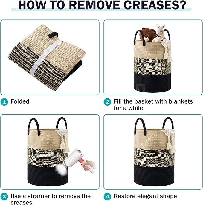 YOUDENOVA Woven Rope Laundry Hamper Basket, 72L Tall Luandry Basket, Baby Nursery Hamper for Blanket Storage, Clothes Hamper for Laundry in Bedroom-Large-Black & Brown