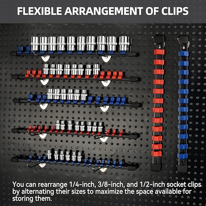 Socket Organizer Drive ABS Tools - Red Socket Holder, Premium Quality 18 Pieces Socket Holders Kit 1/4-Inch x 96 Clips, 3/8-Inch x 90 Clips, 1/2-Inch x 72 Clips(18PC,Red)