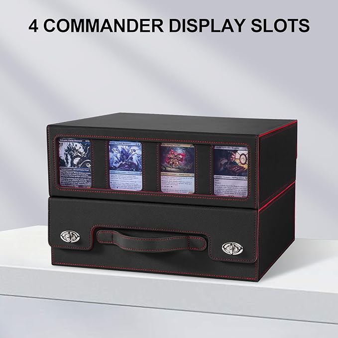Marsguard Trading Card Storage Box with Portable Handle, 3000+ MTG Storage Box with 4 Card Stoppers Commander Display Deck Box Card Case Top Loaders MTG TCG Sports Cards Commander Deck Box(Black&Red)