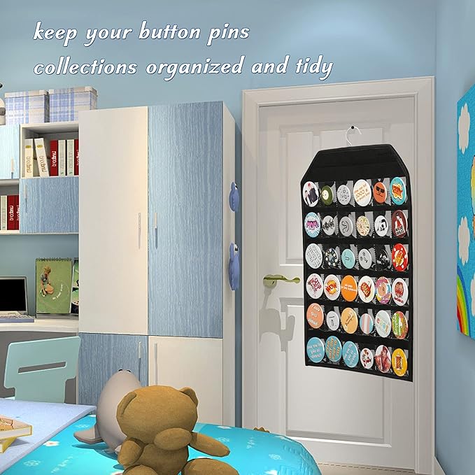 PACMAXI Wall Hanging Badge Button Pins Organizer Display Storage Stand, Enamel Pin Display Holder,hold Up To 36 Pins (Black)