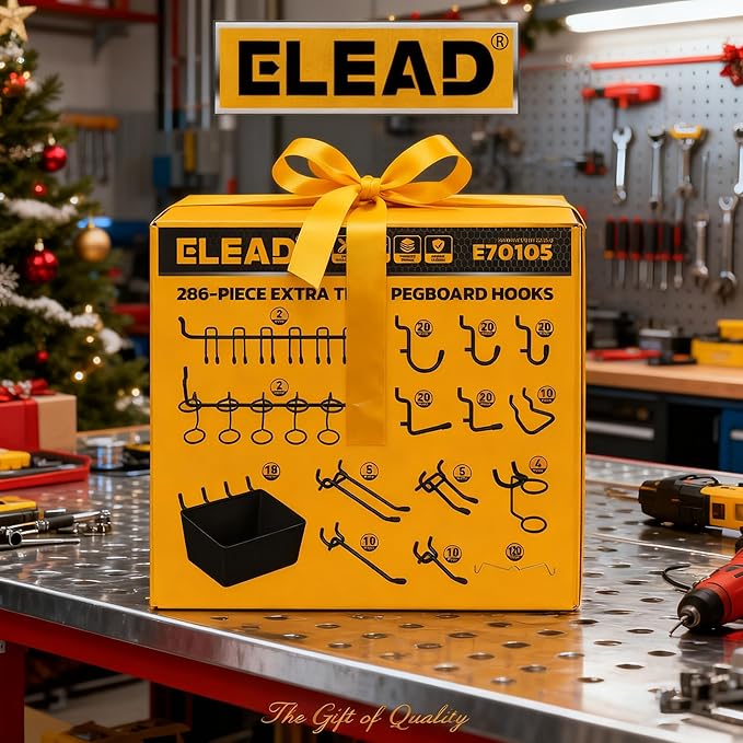 ELEAD 286-Piece Extra Thick Pegboard Hooks Set, 1/4" Heavy Duty Black Peg Board Organizer Accessories with Bins, Metal Pegboard Accessories with Pegs Lock, Peg Board Hooks for Hanging