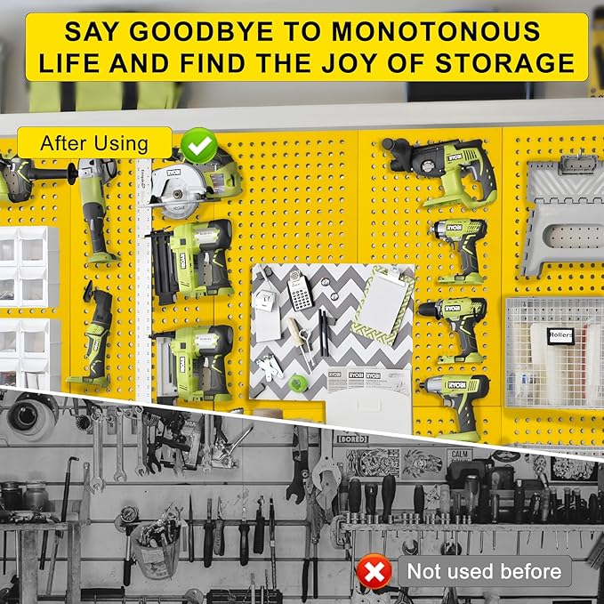 Metal Peg Board Panels for Workbench, Shop, Shed Modular Peg Board Organizer Board Kit, pegboard Wall Organizer(4 Pack, Yellow)