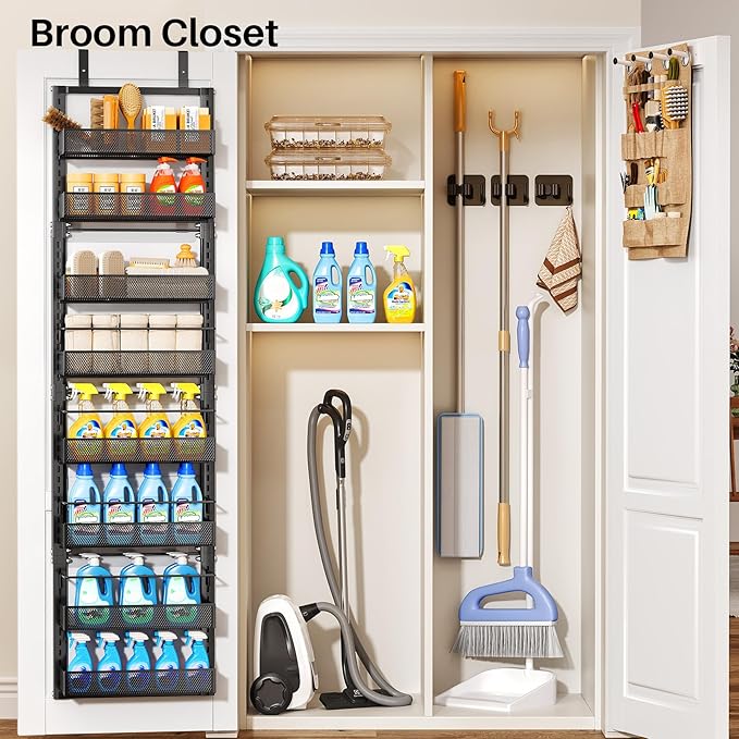 SNTD Over the Door Pantry Organizer - 8 Tier Adjustable Pantry Door Spice Organizer, Large Capacity Hanging Door Spice Rack for Kitchen Pantry Organizers and Storage (Black, 12.3" W x 4.7" D x 69" H)