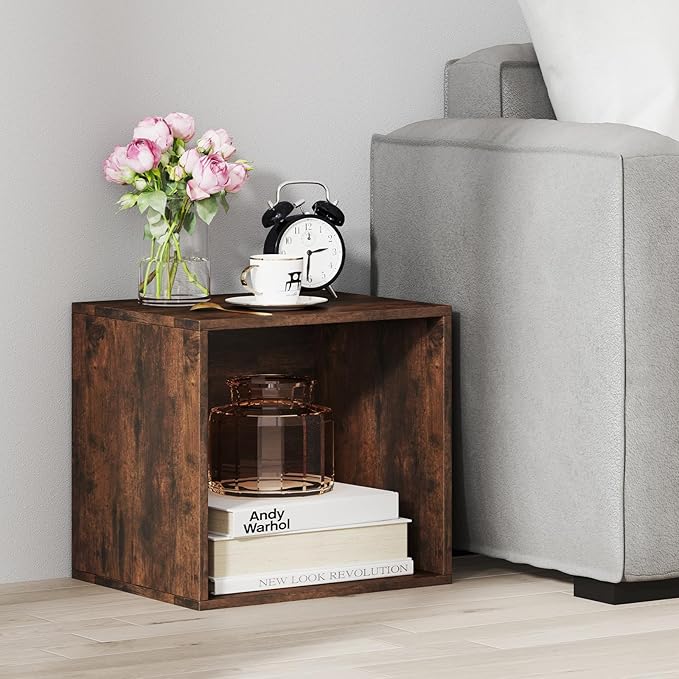 Giantex 4-Cube Bookcase, Stackable Cube Storage Organizer w/Open Bookshelf, Wooden Display Shelving Unit for Small Space, DIY Modular Cubby Storage System for Home, Study, Rustic Brown