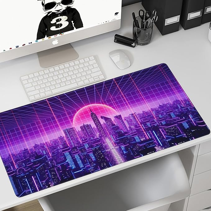 Desk Mat,Cyberpunk Gaming Mouse Pad,XXL Extended Mouse Pad Mat for Office,Computer,Keyboard with Non-Slip Base Stitched Eges Mousepad 35.4x15.75 inch