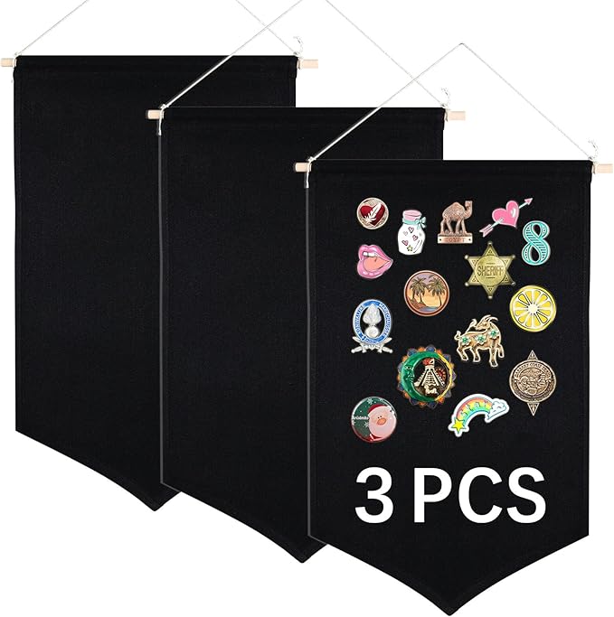 3 PCS Canvas Banners Wall Hanging Brooch Jewelry Storage Case Stand Enamel Pin Display, Sublimation blank Banner,Holder Earrings Necklace Pin Collection Organizer