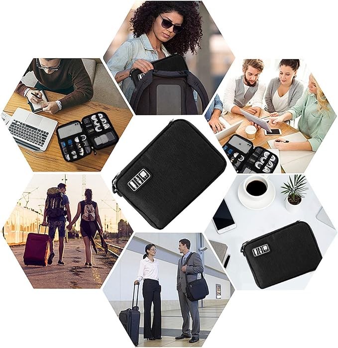 Travel Cable Organizer Bag Waterproof Portable Electronic Accessories Organizer for USB Cable Cord Phone Charger Headset Wire SD Card with 5pcs Cable Ties(Blue)