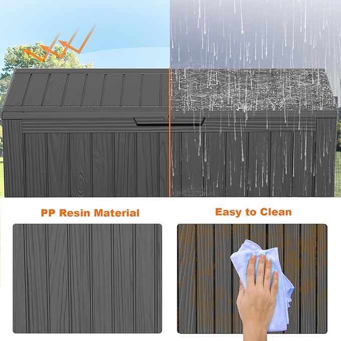 75 Gallon Large Deck Box,Resin Outdoor Storage Box with Lockable for Patio Furniture, Pool Accessories, Garden Tools Waterproof Outside Storage Box, Black