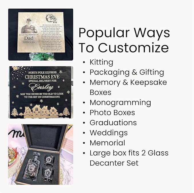 makerflo Large Grey Pine Wood Memory Box with Black Felt Inside, Hinged with Clasp, Keepsake Wooden Box Ideal for Craft and Personalization (Laser Engraving, Epoxy, UV DTF, and Vinyl) – Pack of 12