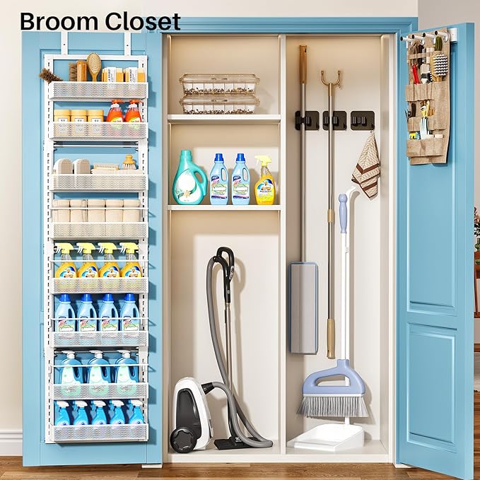 SNTD Over the Door Pantry Organizer - 8 Tier Adjustable Pantry Door Spice Organizer, Large Capacity Hanging Door Spice Rack for Kitchen Pantry Organizers and Storage (White, 12.3" W x 4.7" D x 69" H)