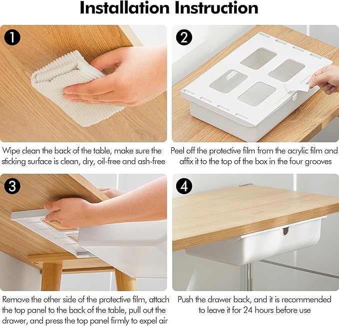 Poeland Under Desk Drawer Self-Stick Storage Organizer for Office Home School Large Size White