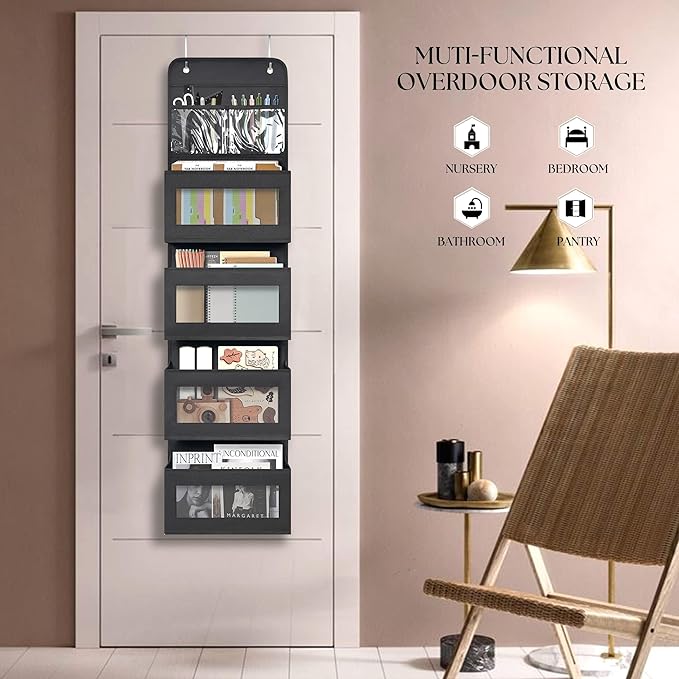 Giraffe Creation Over Door Organizer with 4 Large Capacity Pockets, Hanging Organizer Storage for Closet Bathroom Nursery Bedroom Dorm, Toys Cosmetics Sundries and Baby Essentials, Black