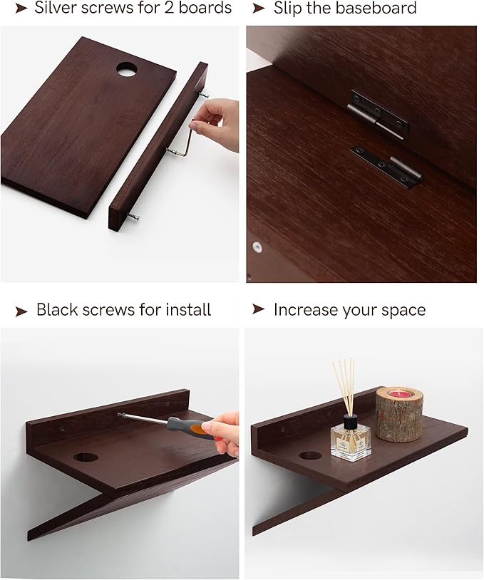 Floating Nightstand, Modern Wood Floating Bedside Table Z-Shape Wall Mounted Nightstand Small Hanging Night Stands for Bedroom (2, Dark Cherry)