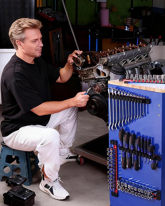 WORKPRO 8-Piece Magnetic Socket Organizer and Magnetic Screwdriver Organizer Set, 6-Piece 1/4", 3/8" & 1/2" Drive Metric & SAE Socket Rail, 2-Piece Screwdriver and Wrench Holder(Sockets not Included)