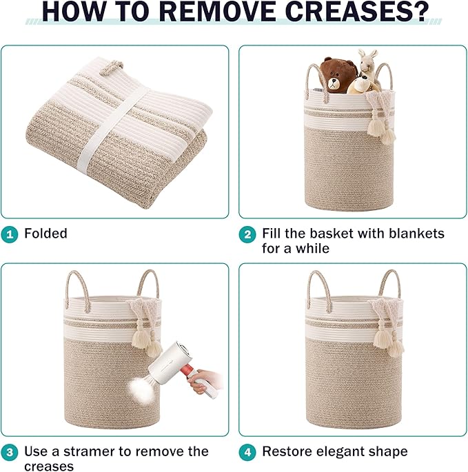 YOUDENOVA Woven Rope Laundry Hamper Basket, 58L Tall Laundry Basket for Blanket Organizer- Clothes Hamper for Bedroom Storage, Baby Kids Nursery Hamper-Large-Brown