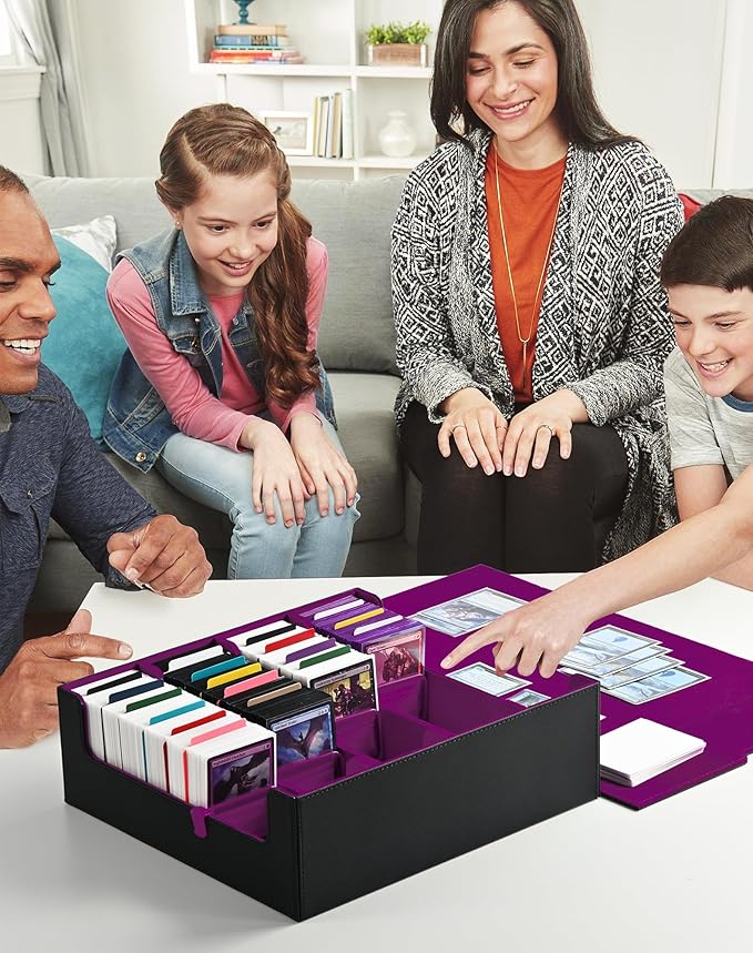 ZLCA Card Storage Box for MTG PTCG, Commander Deck Box Holds 3200+ Cards, Trading Card Storage Case with 4 Stoppers, Card Organizer for TCG Sport Cards(Black&Purple)