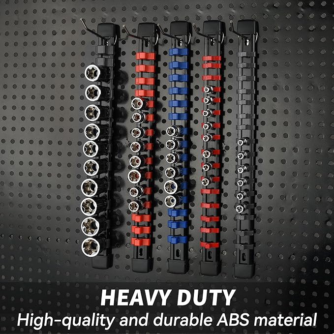 Socket Organizer Drive ABS Tools - Black Socket Holder, Premium Quality 9 Pieces Socket Holders Kit 1/4-Inch x 48 Clips, 3/8-Inch x 45 Clips, 1/2-Inch x 36 Clips(9PC,Black