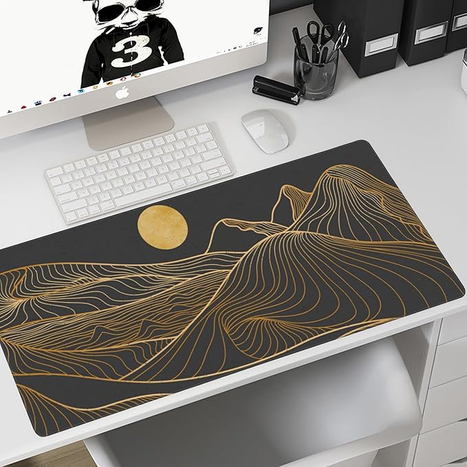 Desk Mat,Mountain Line Art Extended Gaming Mouse Pad,Large Non-Slip Rubber Base Mousepad with Stitched Edges,Waterproof Mouse Mat Desk Pad for Office Game Home 35.4x15.75 in