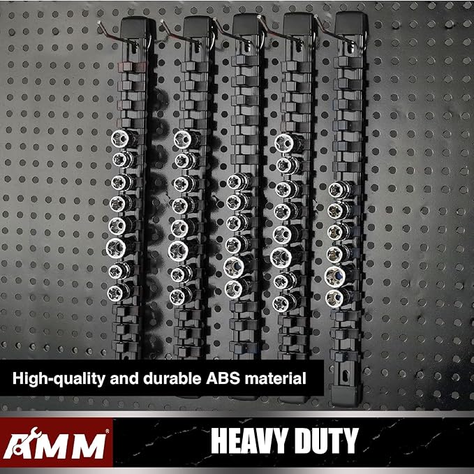 AMM 6-Piece Socket Organizer,3/8 inch Drive ABS Tools-Socket Holder,Heavy Duty Socket Racks,Premium Quality Socket Clip Rail Holder,The best tool trays in the garage