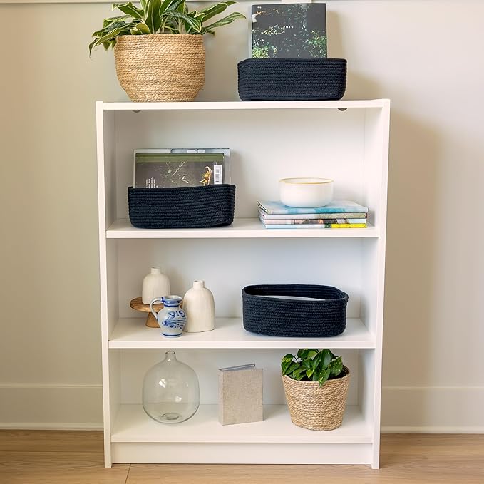 NaturalCozy 11.8"x8"x4.5” Rectangle Storage Baskets for Shelves 3 Pack | Cotton Rope Woven Small Baskets for Organizing | Small Storage Bins for Nursery, Bathroom, Closet, Shelf, Decorative, Gift