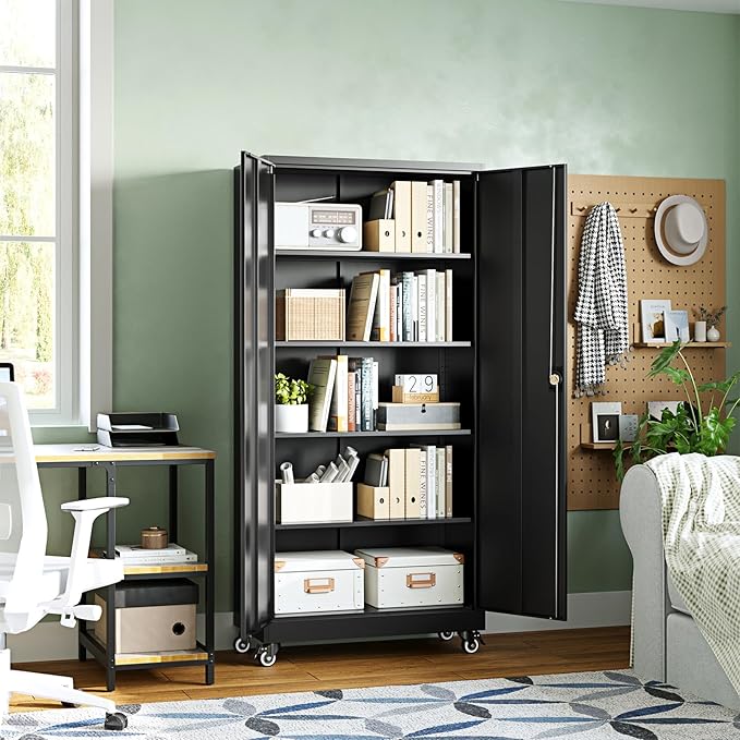 Letaya Metal Garage Storage Cabinets with Lock Door and Adjustable Shelves, Steel Tool Cabinets for Home,Office,Warehouse Organisieren (Black, 75" H)