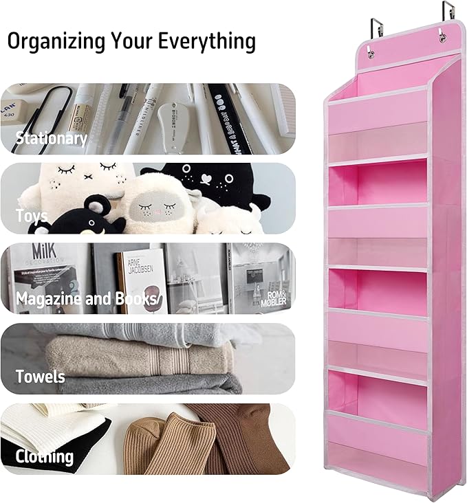 Giraffe Creation Over Door Organizer with 4 Large Capacity Pockets, Heavy Duty Hanging Organizer Storage for Closet Bathroom Nursery Bedroom Dorm, Toys Cosmetics Sundries and Baby Essentials, Pink
