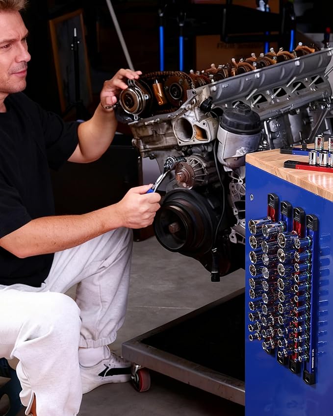 WORKPRO Magnetic Socket Organizer, 1/4" Drive Aluminum Alloy Socket Holder, Heavy Duty Socket Rail with 12 PC Removable Socket Clips, Socket Organizer Tray for Tool Box Drawer (Sockets Not Included)