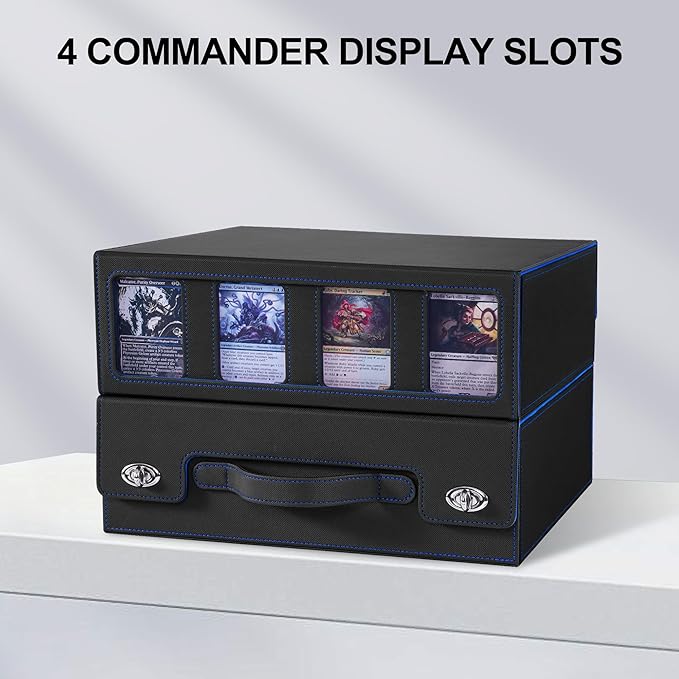 Trading Card Storage Box with Portable Handle, 3000+ MTG Storage Box with 4 Card Stoppers Commander Display Deck Box Card Case Top Loaders MTG TCG Sports Cards Commander Deck Box(Black&Blue)