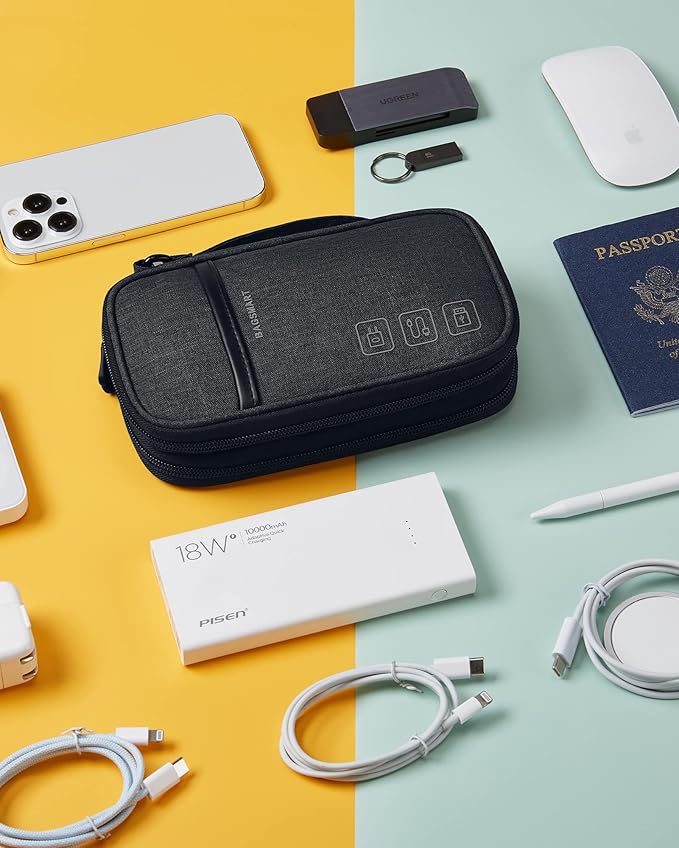 BAGSMART Cord Organizer Travel Cable Organizer Bag Tech Electronic Organizer Travel Case, Travel Essentials for Charger, Cable, Phone, Flash drive, Double Layer-Black