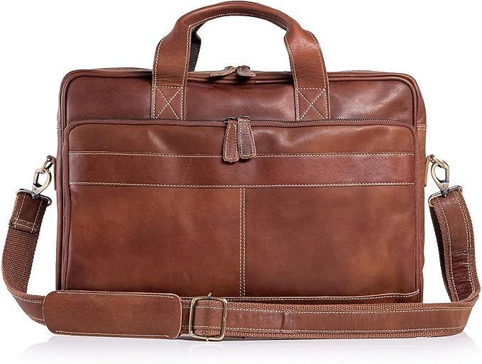 Leather briefcase 18 Inch Laptop Messenger Bags for Men and Women Best Office briefcase Satchel Bag (Tan)