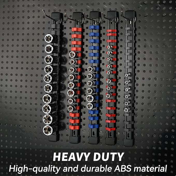 Socket Organizer Drive ABS Tools - Red Socket Holder, Premium Quality 12 Pieces Socket Holders Kit 1/4-Inch x 64 Clips, 3/8-Inch x 60 Clips, 1/2-Inch x 48 Clips(12PC,Red)