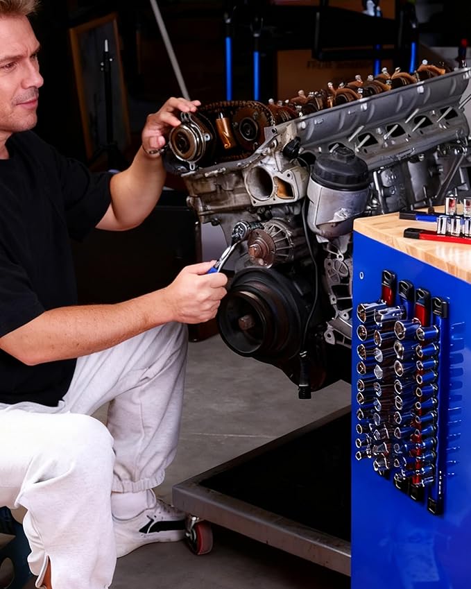 WORKPRO Magnetic Socket Organizer, 1/2" Drive Aluminum Alloy Socket Holder, Heavy Duty Socket Rail with 10 PC Removable Socket Clips, Socket Organizer Tray for Tool Box Drawer (Sockets Not Included)