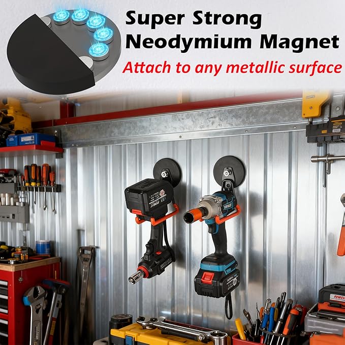 MUTUACTOR New Updated Super Strong Magnetic Hooks,40lbs Anti-Scratch Large Garage Hooks for Hanging,2-Pack Magnetic Hooks Heavy Duty for Organizing Heavy Impact Drivers Trailer Cord Garden Tool Box