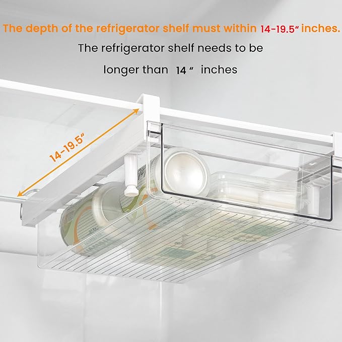 vacane Deeper Refrigerator Drawers, Adjustable Refrigerator Shelf 14-19.5 Inches Large Fridge Drawer Organizer Pull Out, Deli Meat Container for Produce, Cheese, Bacon-XL