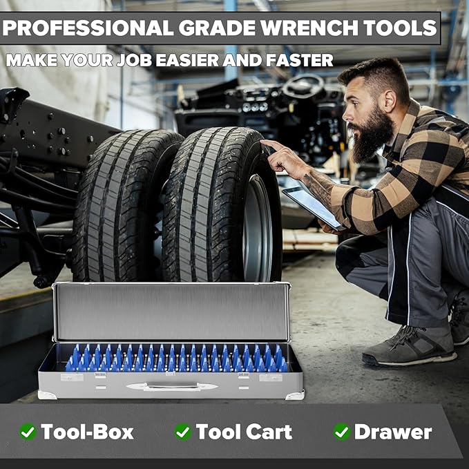 40PCS Magnetic Wrench Organizer Holder - Wrench Tool Organizers for Tool Drawer Storage, Wrenchs Storage Set with Metric & SAE Label, Organization Tool Gift for Professional Mechanics Men, Blue