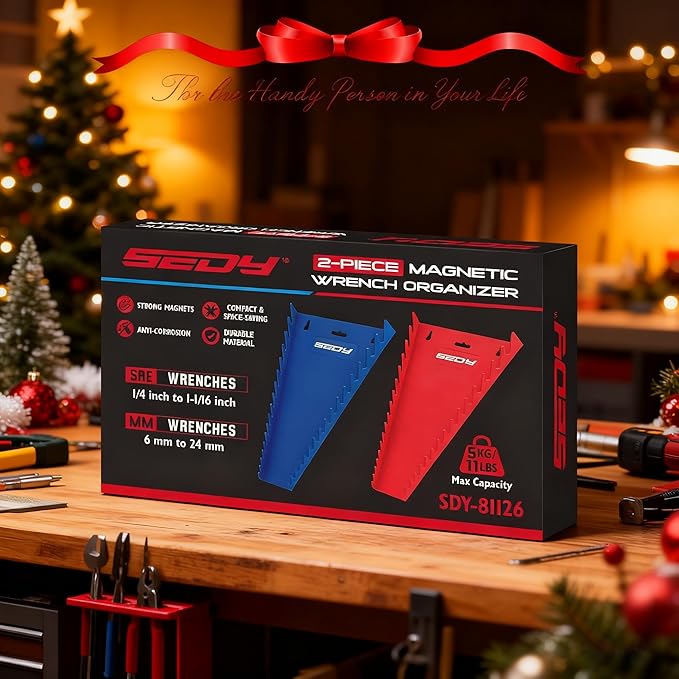 2-Pack Magnetic Wrench Organizer, 32-Slot Premium Wrench Rack Holder Tool Trays for Toolboxes Drawer Storage, SAE (1/4" - 1-1/16") & Metric (6mm - 24mm)