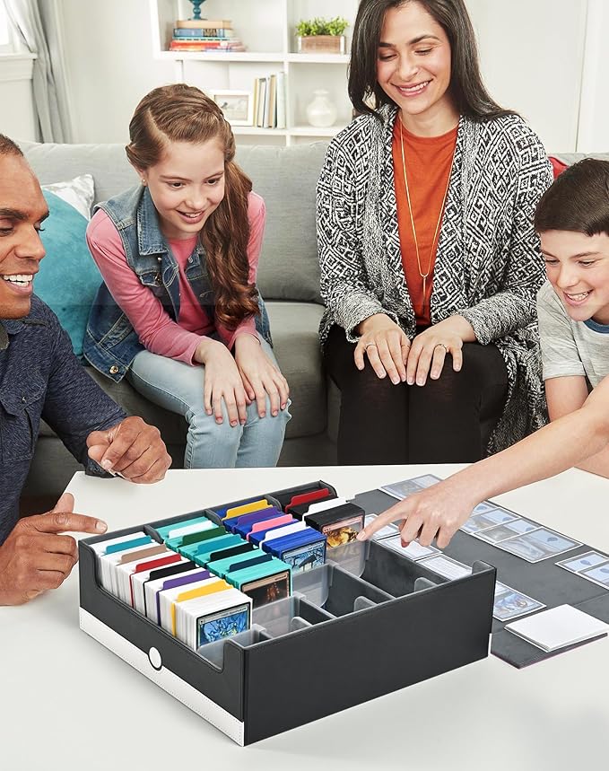 ZLCA Card Storage Box Holds 3200+, Deck Storage Case with 4 Stoppers, Card Organizer for TCG MTG PTCG(Purple& White)