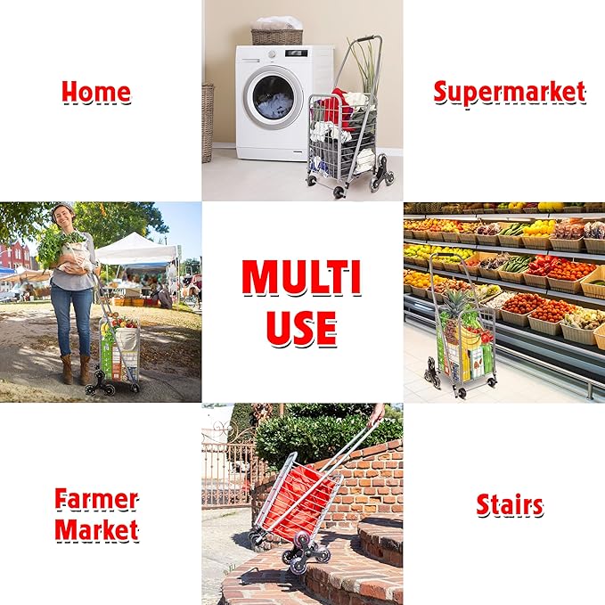 dbest Products Stair Climber Cruiser Cart Sport, Foldable Grocery Cart on Wheels,Multi-Use Collapsible Folding Laundry Basket with Wheels