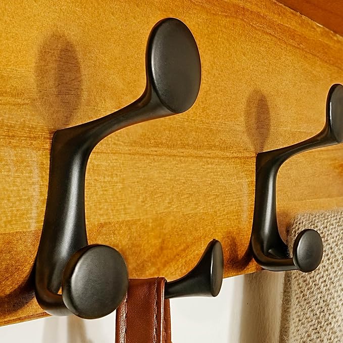 SKOLOO Wall Shelf with Hooks, 24-Inch Brown Coat Rack Wall Mount with Shelf Organizer - Lightweight & Sturdy, 5 Tri Hooks - Perfect for Entryway, Hallway, Living Room, Bedroom, Mudroom