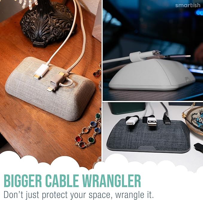 Smartish® Magnetic Cord Holder - Bigger Cable Wrangler Stocking Stuffer Organizer with Magnet Clips for Charger Management on Desktop, Nightstand - Holds 6+ Cables - Black Tie Affair