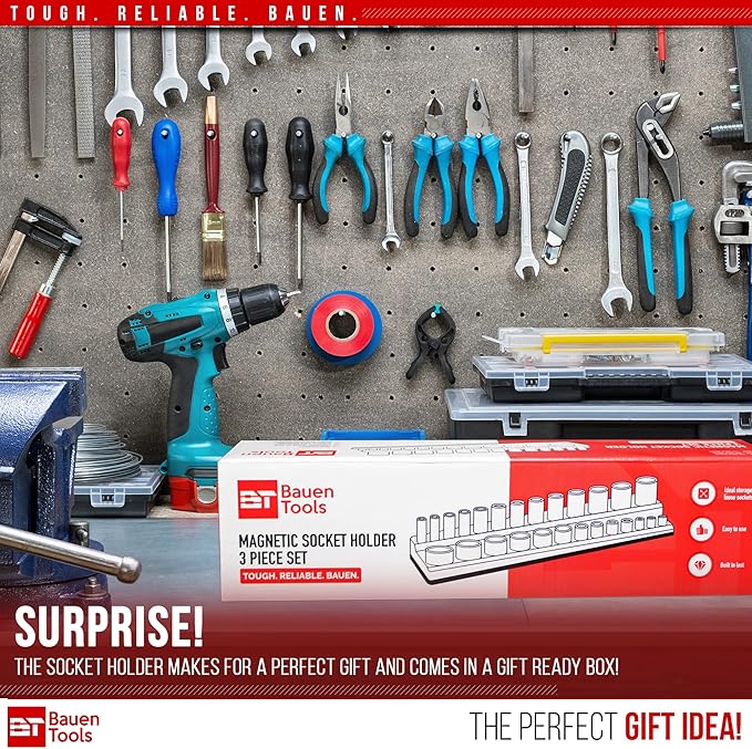 Magnetic Socket Organizer Set -3 Piece Metric Magnetic Socket Holder Set Blue - 1/2-inch, 3/8-inch & 1/4-inch Drive, Holds 75 Sockets, Professional Grade Socket Tray Organizer. NEW VERSION