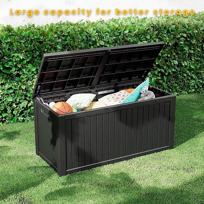 210 Gallon Outdoor Storage Box - Waterproof Patio Deck Box for Outside Deliveries, All-Weather Resin Bin with Lock for Cushions & Tools, Black