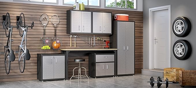 Manhattan Comfort Fortress Collection Modern Designed Mobile Storage Garage Cabinet Great For Tools and Supplies, Stainless Steel