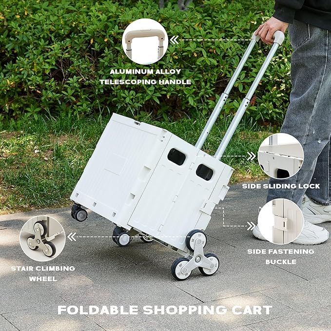 Utility Cart Foldable Shopping Cart Book Storage Cart, with Stair Climbing Wheels and Telescopic Handle, Ideal for Outdoor Home Use and Teacher/Student Book Storage.(Gray, Small)