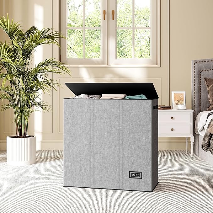 SOLEDI 160L Laundry Hamper 3 Section, Extra Large Laundry Hamper with Lid, Dirty Clothes Hamper with Sturdy Handle, Large Laundry Basket Organizer for Laundry Room, Bedroom, Hampers for Laundry