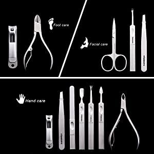 FAMILIFE Manicure Set, Professional Manicure Kit Nail Clippers Set 11 in 1 Stainless Steel Nail Pedicure Tools Kit Grooming Tool with Portable Green Leather Travel Case Luxury Gifts for Women and Men