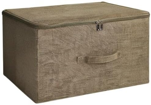 ANMINY 3PCS Storage Bins with Zipper Lids 51.9 Qt Lidded Fabric Storage Boxes Baskets Cubes with Handles Collapsible Washable Cotton Linen Closet Shelf Clothes Organizer - Coffee, Extra Large