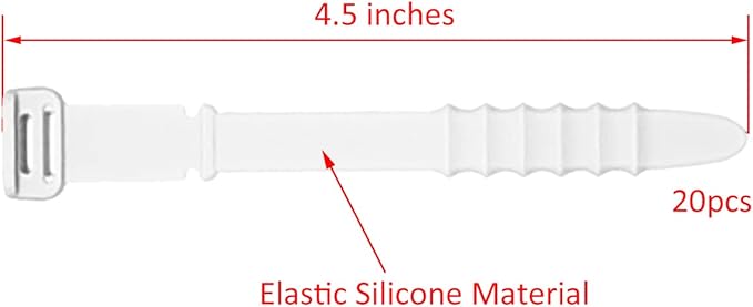 Silicone Zip Ties, Reusable Zip Ties, 20pcs Rubber Cable Ties Straps for Wire Management, Elastic Cable Organizer for Home Office Table Desk. White 4.5” Cord Ties (20 Pcs White)
