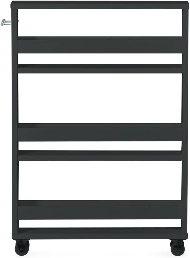 MUSEHOMEINC Compact Space Kitchen Pantry,3-Tier Kitchen Removable Storage Cart, Slim Slide Out Rolling Pantry Shelf for Narrow Spaces（Black）