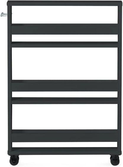 MUSEHOMEINC Compact Space Kitchen Pantry,3-Tier Kitchen Removable Storage Cart, Slim Slide Out Rolling Pantry Shelf for Narrow Spaces（Black）